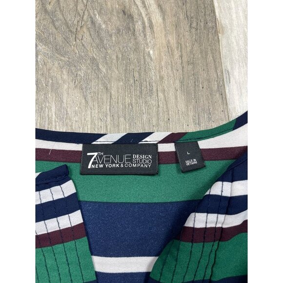 7th Avenue Design New York & Company Striped Shirt Large Green Short Sleeve - Picture 4 of 7